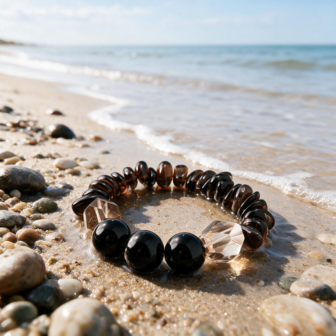 Obsidian and Amethyst jewelry representing mindful boundaries and self-awareness