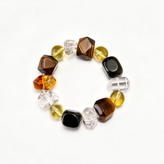[AA-260010] Fearless Action Bracelet  Wealth & Career Tiger's Eye & Clear Quartz