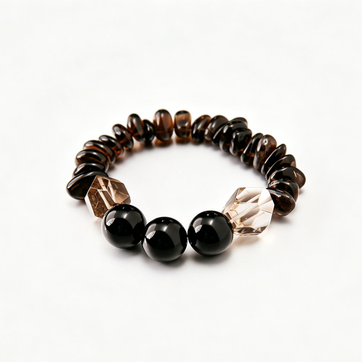 [AA-260013] The Root Shield | Smoky Quartz & Obsidian Bracelet