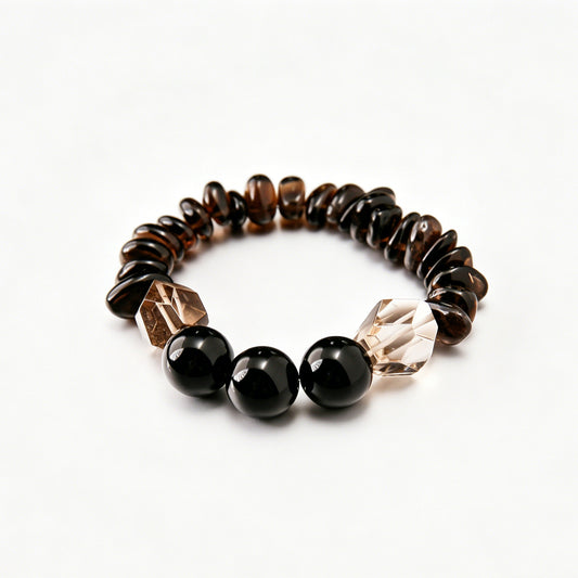 [AA-260013] The Root Shield | Smoky Quartz & Obsidian Bracelet