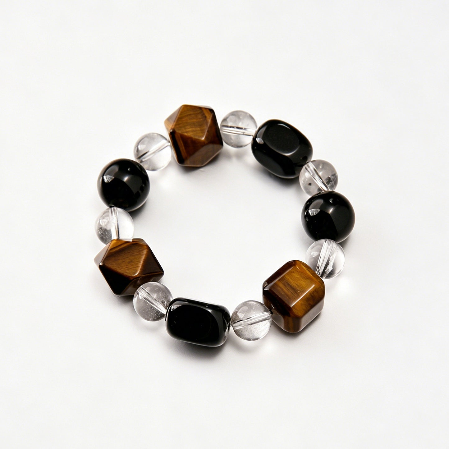 [AA-260017] Warrior’s Grounding Bracelet  Obsidian & Tiger's Eye & Clear Quartz Protection & Shielding