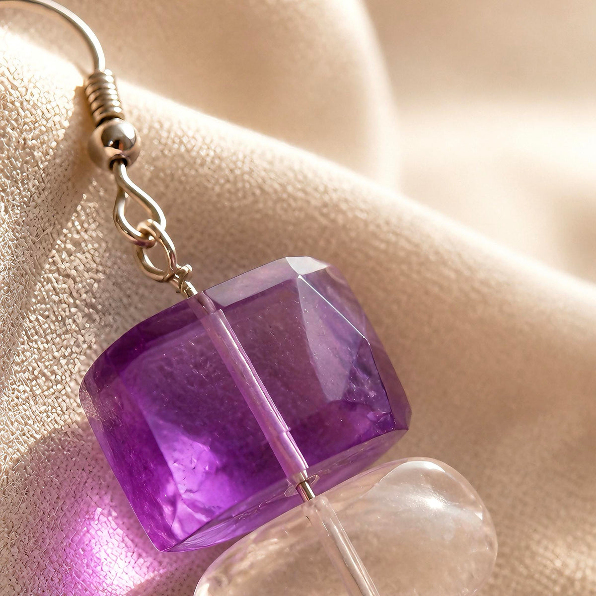 [AC-260051]The Mystic Waterfall: Emotional Balance | Amethyst, Rose Quartz & Clear Quartz Raw Cut Earrings