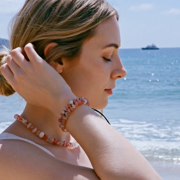[AA-260040]The Koi Totem: Strength & Softness | Golden Strawberry Quartz & Black Obsidian Hand-Knotted Bracelet