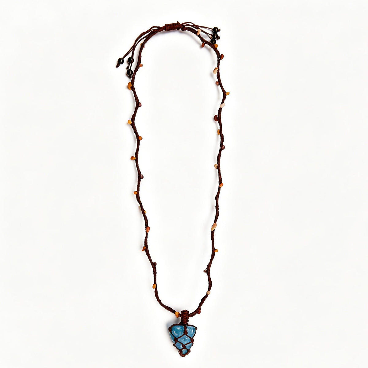[AB-260046]Spiritual Branch: Aquamarine Raw Stone Macrame Talisman | Yolk Stone Obsidian Woven Necklace