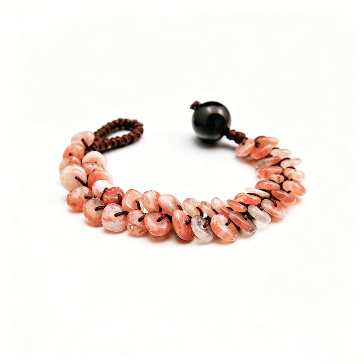 [AA-260040]The Koi Totem: Strength & Softness | Golden Strawberry Quartz & Black Obsidian Hand-Knotted Bracelet