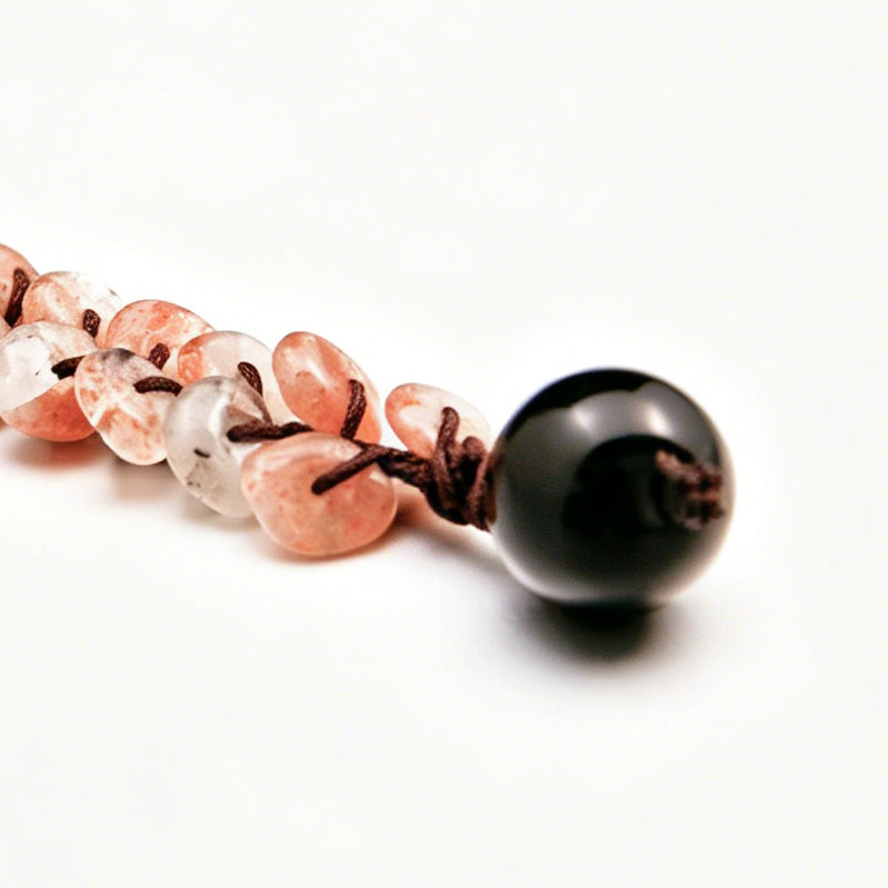 [AA-260040]The Koi Totem: Strength & Softness | Golden Strawberry Quartz & Black Obsidian Hand-Knotted Bracelet