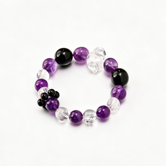 [AA-260032] Psychic Armor Bracelet Obsidian & Amethyst & Clear Quartz Emotional Balance