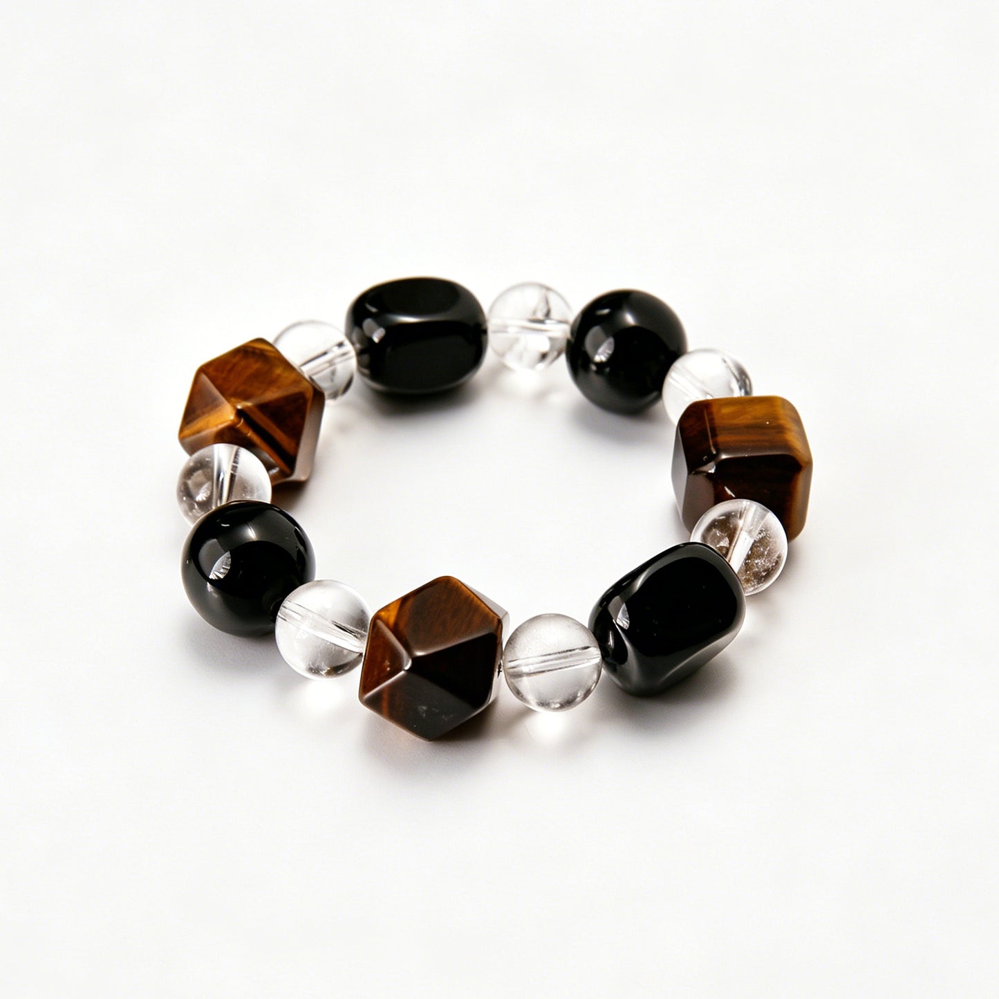 [AA-260017] Warrior’s Grounding Bracelet  Obsidian & Tiger's Eye & Clear Quartz Protection & Shielding