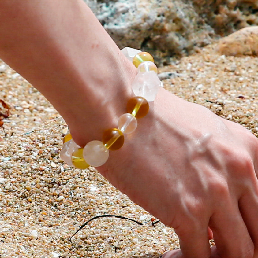 [AA-260021] Lunar Vitality Bracelet  Moonstone & Citrine & Clear Quartz & White Phantom Quartz Communication & Truth