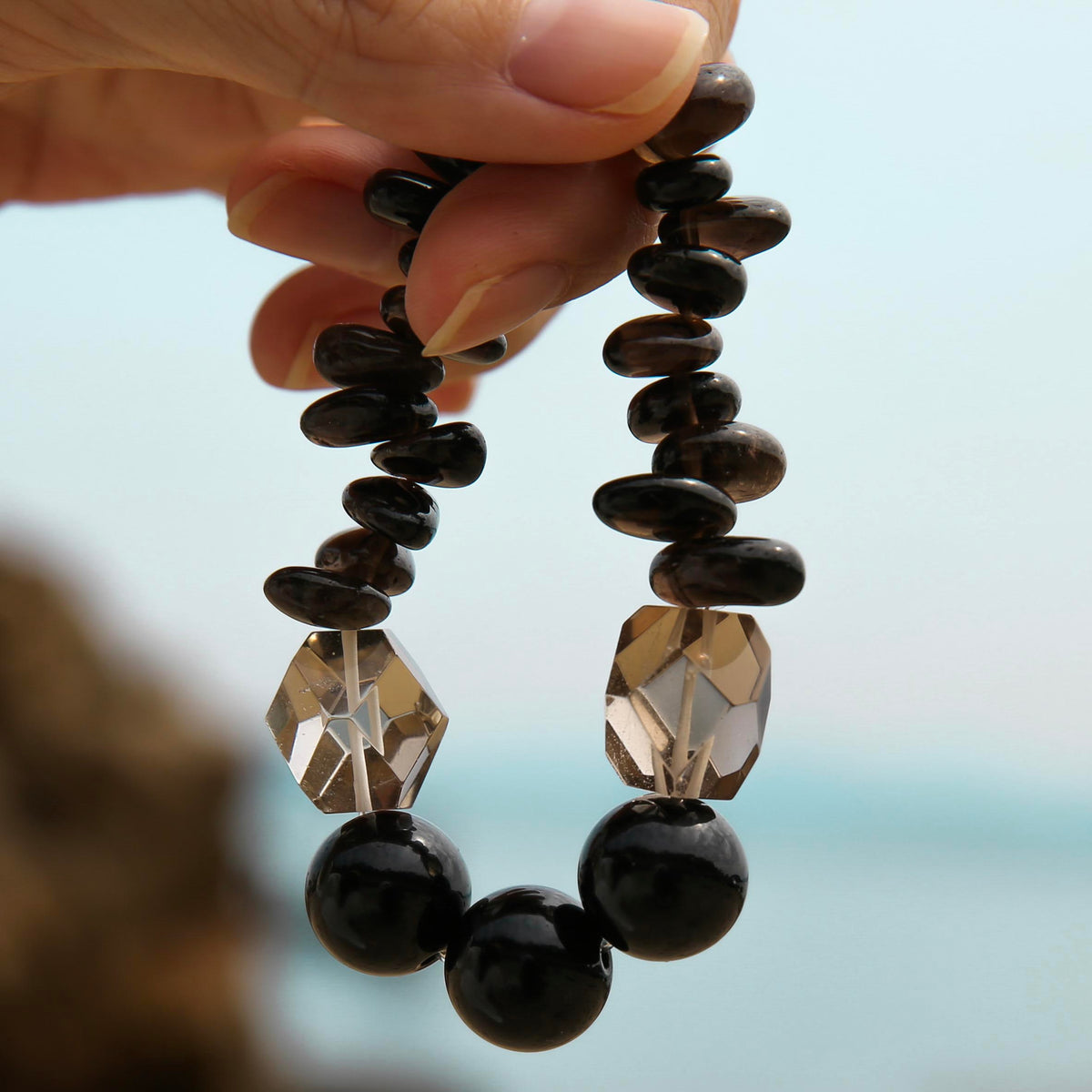 [AA-260013] The Root Shield | Smoky Quartz & Obsidian Bracelet