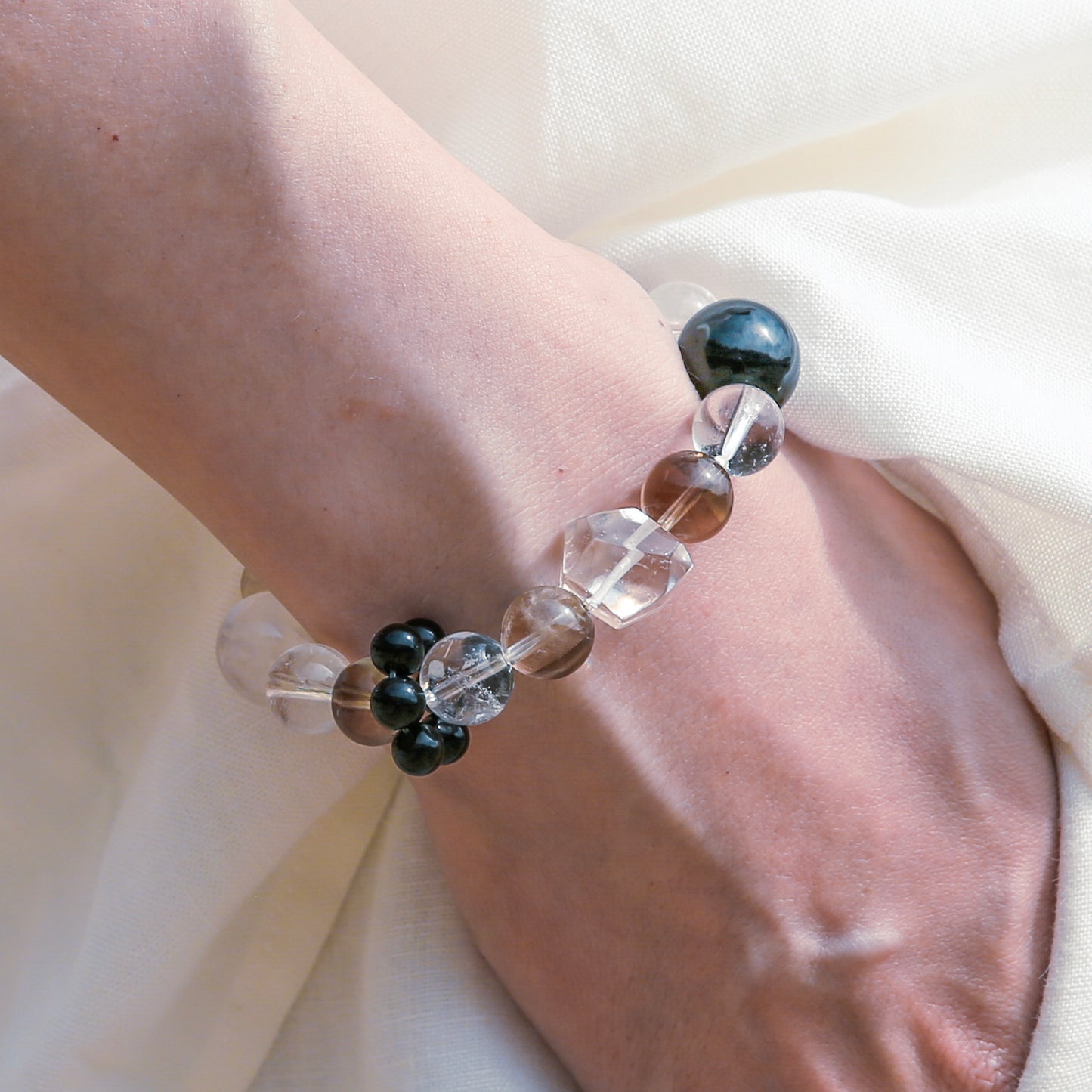 [AA-260038] Cosmic Duality  Vitality & Balance Moonstone & Clear Quartz & Obsidian