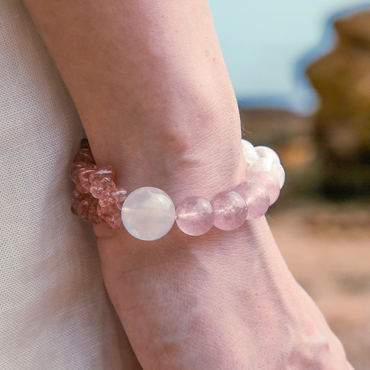 [AA-260004] Sweet Connection Bracelet  Moonstone & Strawberry Quartz Love & Relationships