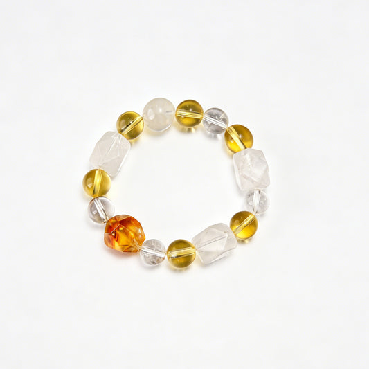 [AA-260021] Lunar Vitality Bracelet  Moonstone & Citrine & Clear Quartz & White Phantom Quartz Communication & Truth