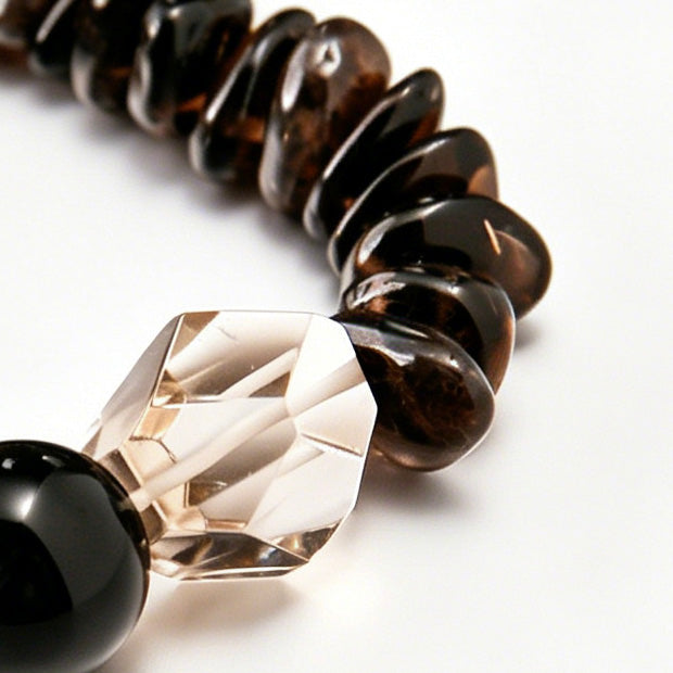 [AA-260013] The Root Shield | Smoky Quartz & Obsidian Bracelet