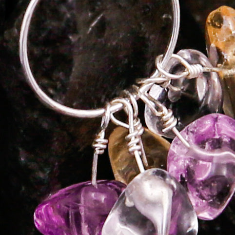 [AC-260049]Twilight Spark: Duality of Light | Amethyst Citrine Clear Quartz Sterling Silver Hoop Earrings