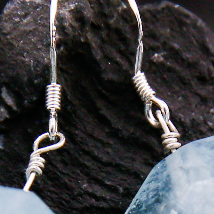 [AC-260048]The Sea Foam: Dual Currents | Aquamarine Clear Quartz 925 Sterling Silver Wire-Wrapped Earrings