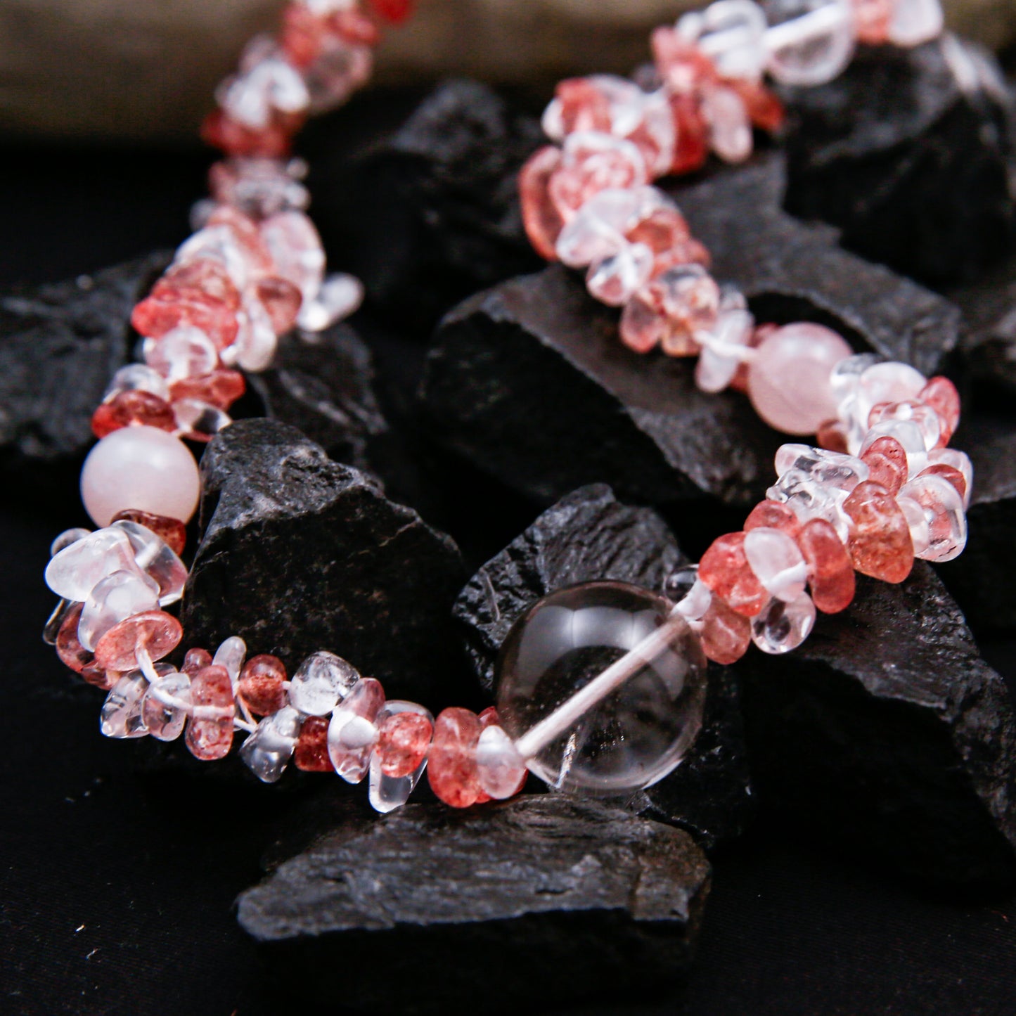 [AB-260045] The Rose Vein: Trinity of Calm  Strawberry Quartz & Clear Quartz & Rose Quartz