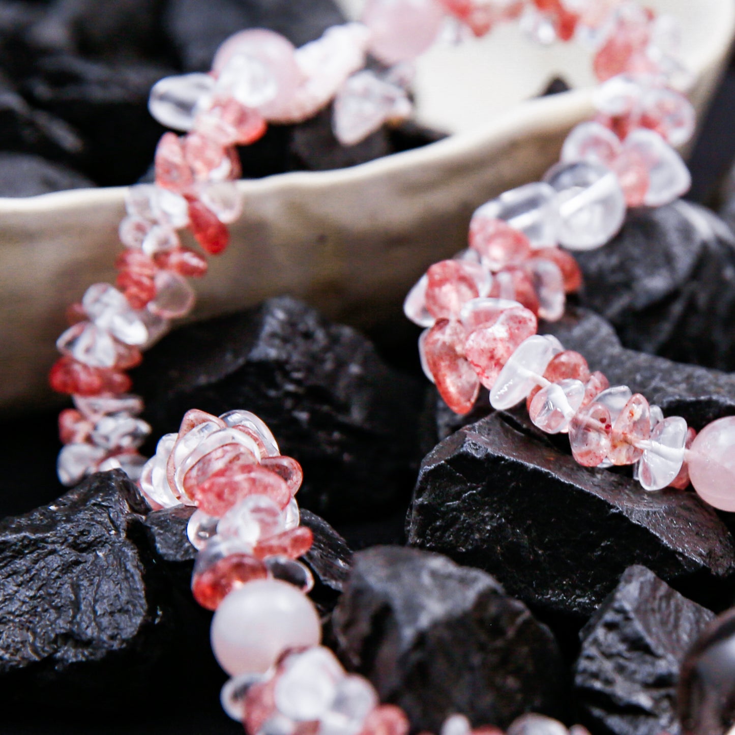 [AB-260045] The Rose Vein: Trinity of Calm  Strawberry Quartz & Clear Quartz & Rose Quartz