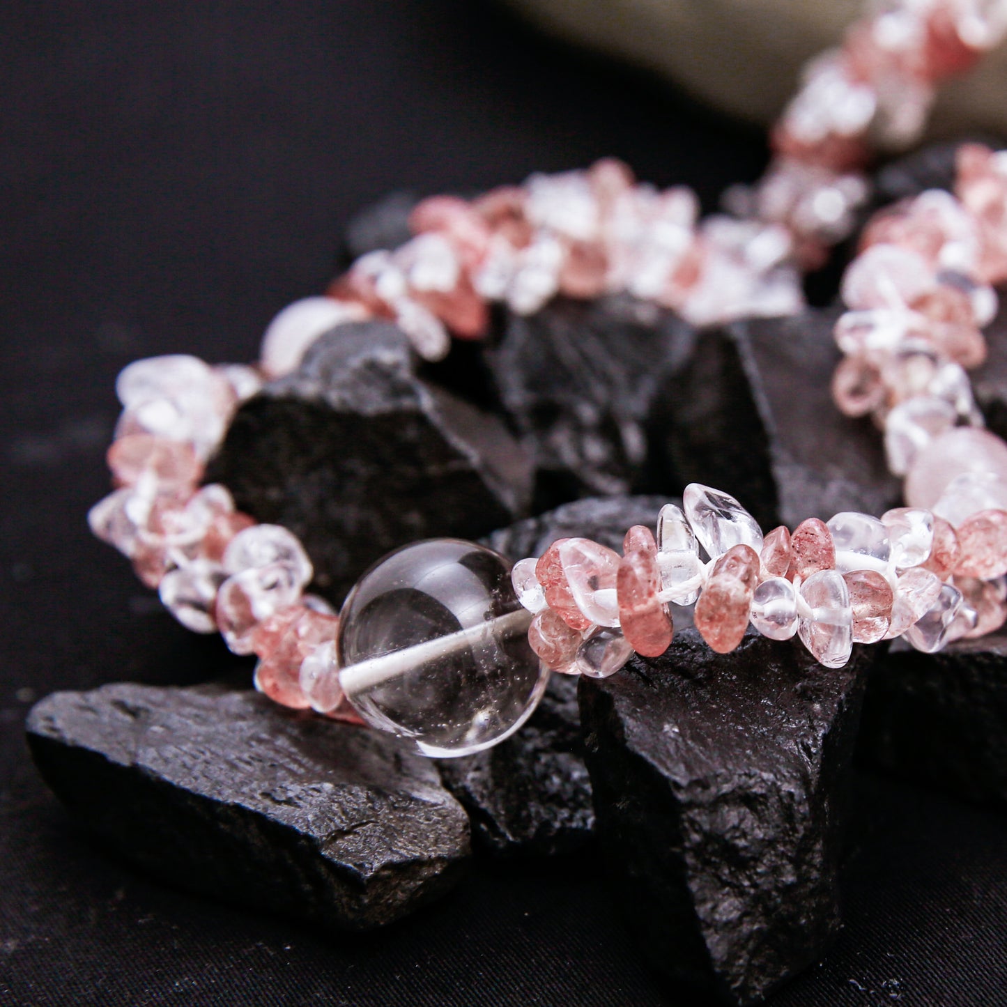 [AB-260045] The Rose Vein: Trinity of Calm  Strawberry Quartz & Clear Quartz & Rose Quartz