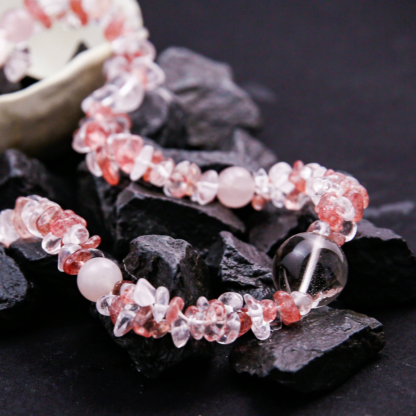 [AB-260045] The Rose Vein: Trinity of Calm  Strawberry Quartz & Clear Quartz & Rose Quartz