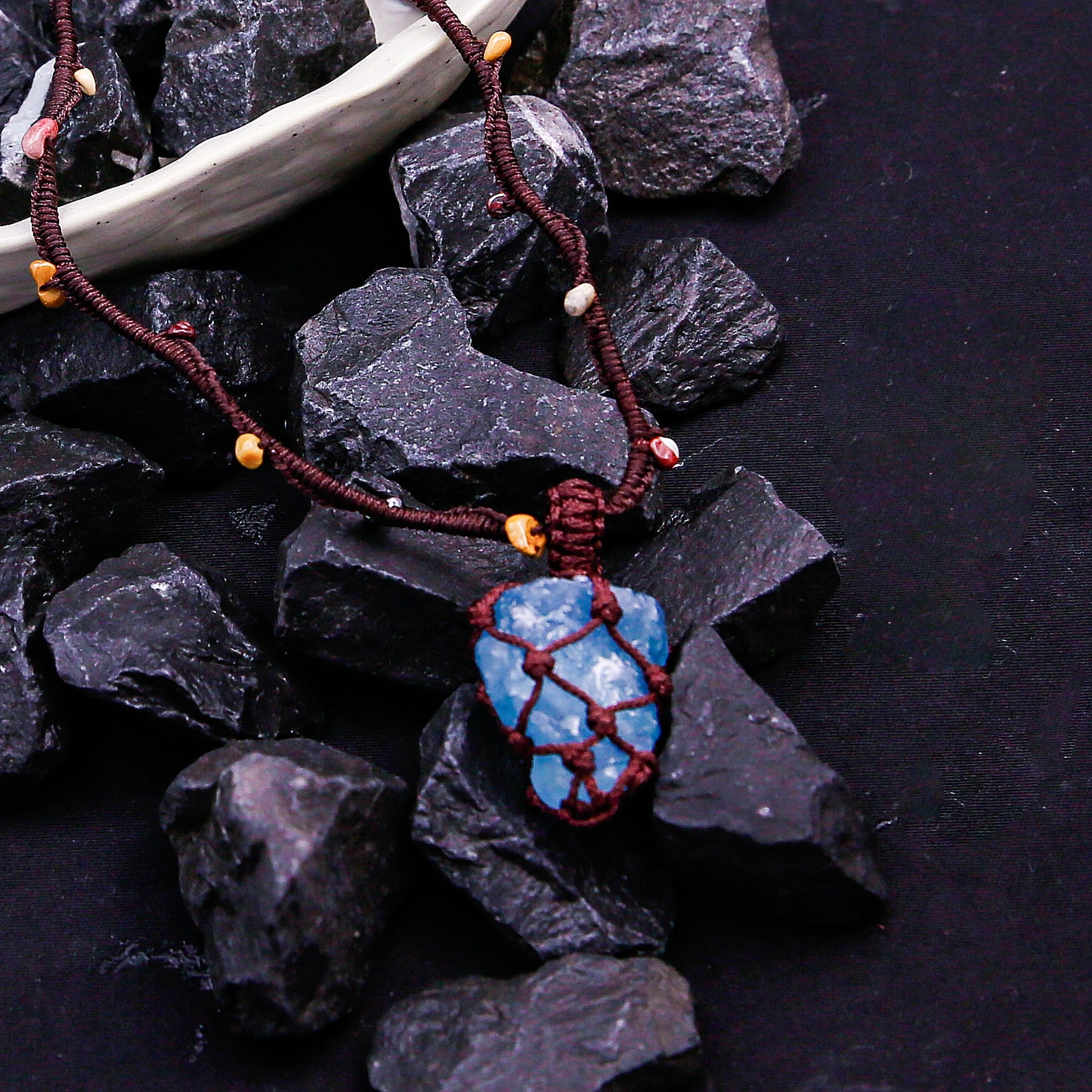 [AB-260046] The Spirit Bough: Arbor Talisman Aquamarine & Obsidian & Yolk Stone