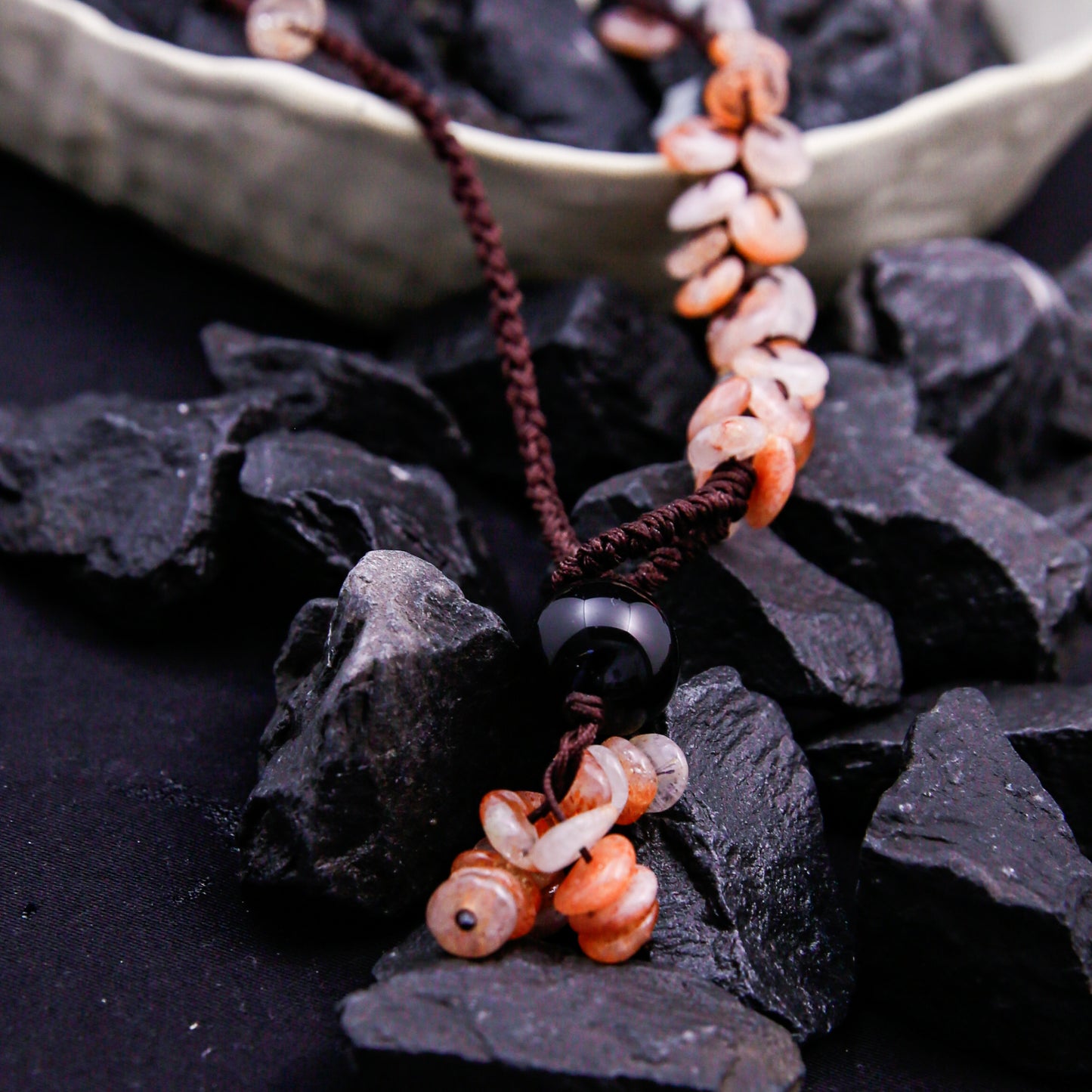 [AB-260042] The Swimming Anchor: Vitality Flow  Strawberry Quartz & Obsidian