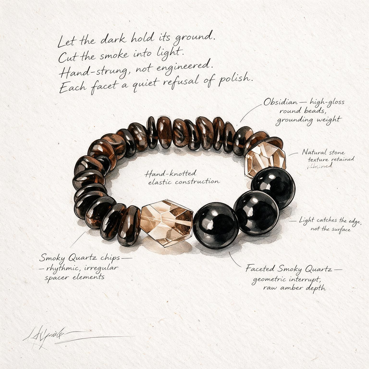 [AA-260013] The Root Shield | Smoky Quartz & Obsidian Bracelet
