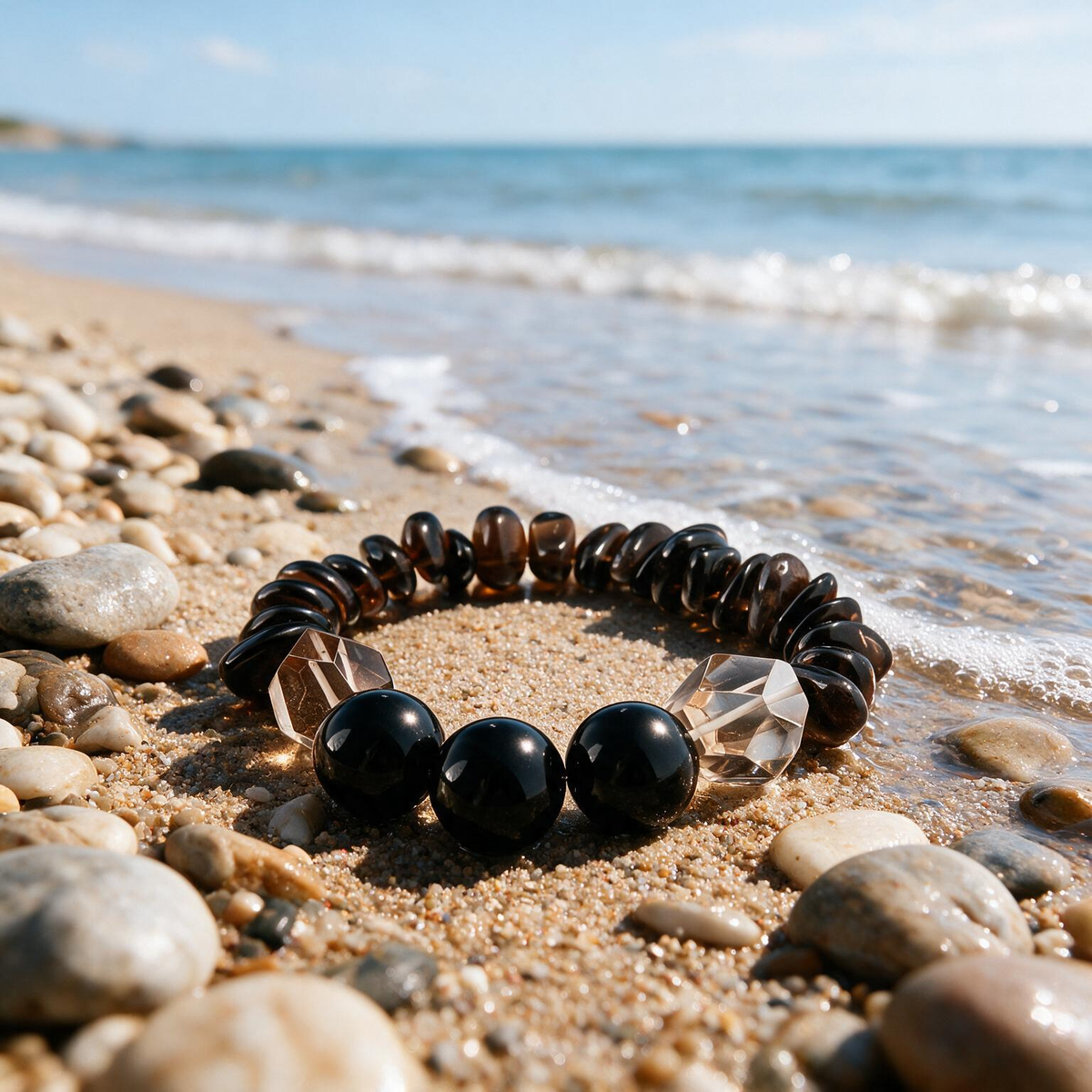 [AA-260013] The Root Shield | Smoky Quartz & Obsidian Bracelet