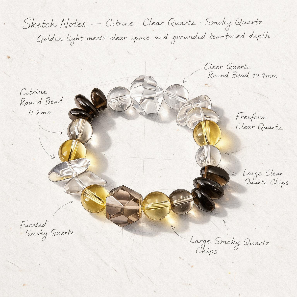 [AA-260011]Grounded Fortune Bracelet | Citrine Smoky Quartz Clear Quartz Crystal Bracelet